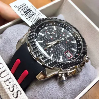 Guess Octane Chronograph Black Dial Two Tone Silicone Strap Watch 