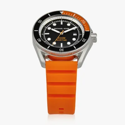 Michael Kors Maritime Three-Hand Black Dial Orange Silicone Strap Watch