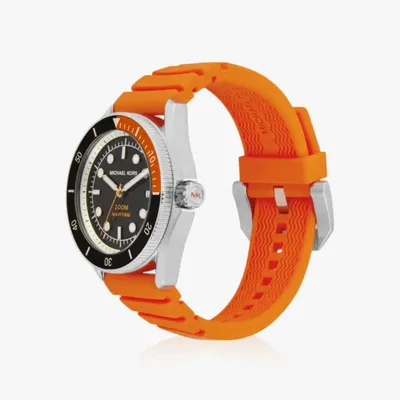 Michael Kors Maritime Three-Hand Black Dial Orange Silicone Strap Watch