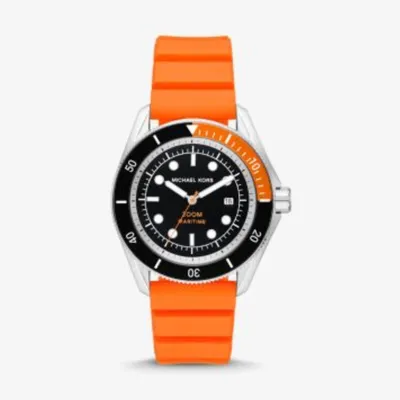 Michael Kors Maritime Three-Hand Black Dial Orange Silicone Strap Watch