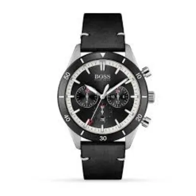 Hugo Boss Chronograph Black Dial Black Leather Strap Watch  