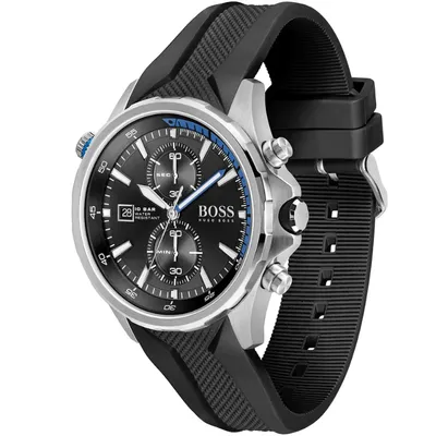 Hugo Boss Globetrotter Black Dial Black Silicone Strap Watch