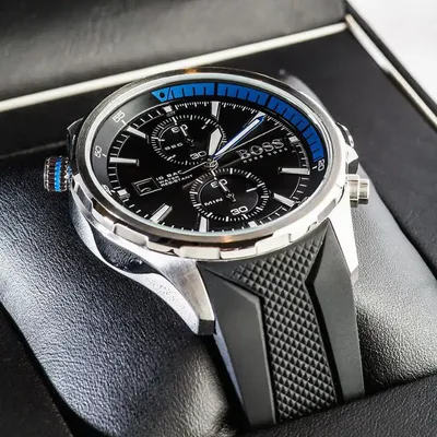 Hugo Boss Globetrotter Black Dial Black Silicone Strap Watch