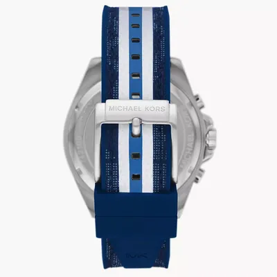 NEW AUTHENTIC MICHAEL KORS BRECKEN SILVER NAVY BLUE SILICONE MEN'S WATCH
