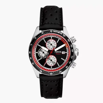 Fossil Autocross Multifunction Black Leather Men's Watch