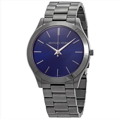 Michael Kors Men's Slim Runway Blue Dial Gunmetal Plated Watch
