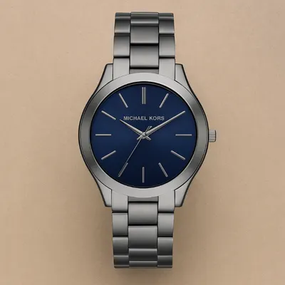 Michael Kors Men's Slim Runway Blue Dial Gunmetal Plated Watch