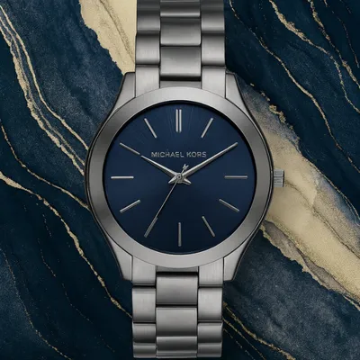 Michael Kors Men's Slim Runway Blue Dial Gunmetal Plated Watch