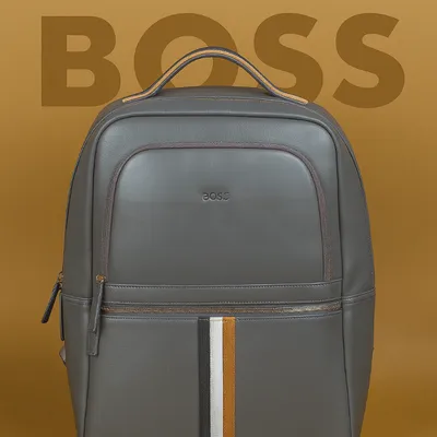 HUGO BOSS LEATHER BACKPACK - Charcoal Grey