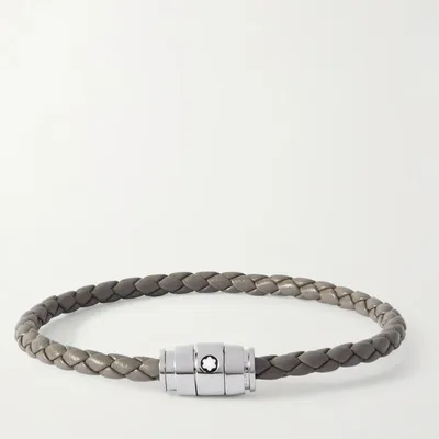 MONTBALNC Meisterstück 3-Ring Stainless Steel and Woven Leather Bracelet