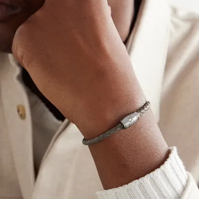 MONTBALNC Meisterstück 3-Ring Stainless Steel and Woven Leather Bracelet