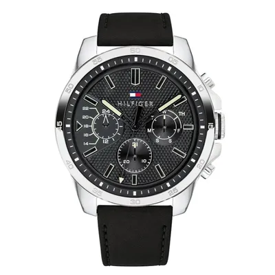 Tommy Hilfiger Decker Black Dial Black Leather Strap Watch