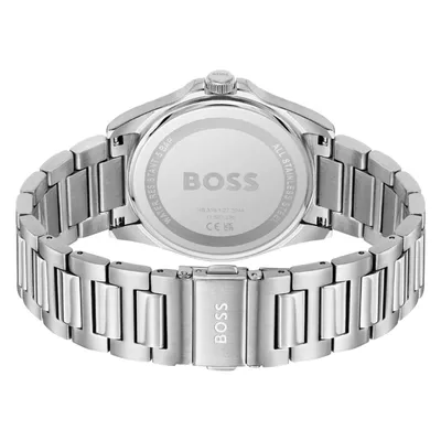Hugo Boss Silver-tone watch with burgundy grooved dial