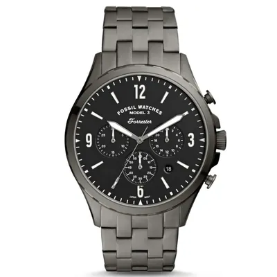 Fossil Forrester Chronograph Black Dial Grey Steel Strap Watch for Men