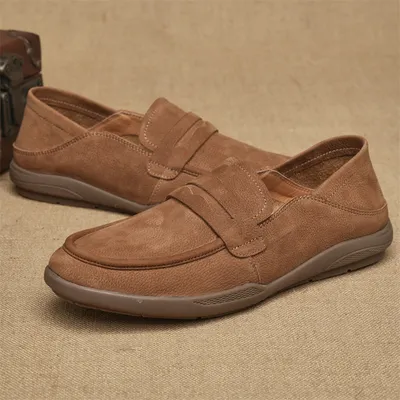 Cowhide Genuine Leather Slip-on Loafers Shoes