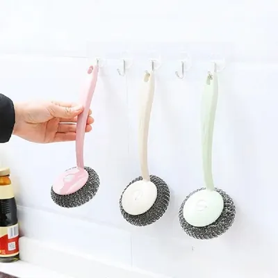 Long Handle Stainless Steel Wire Dishwashing Cleaning Brush (1 Pc)
