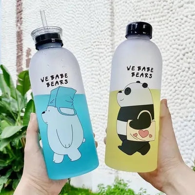 Panda Bear Design Water Bottle Frosted (1 Pc)