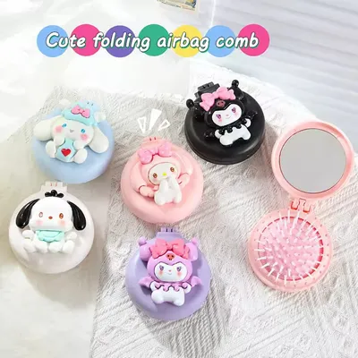 Cute Folding Airbag Comb With Mirror (1 pc)