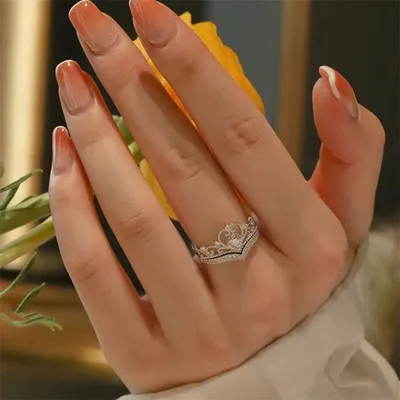 Crystal Crown Adjustable Couple Finger Ring (2 pc)