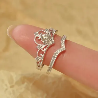 Crystal Crown Adjustable Couple Finger Ring (2 pc)