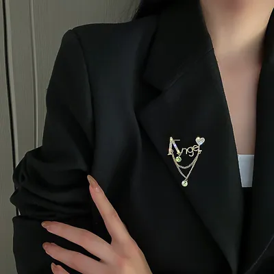 Crystal Tassel Long Angel Heart Chain Hijab Pin / Brooch