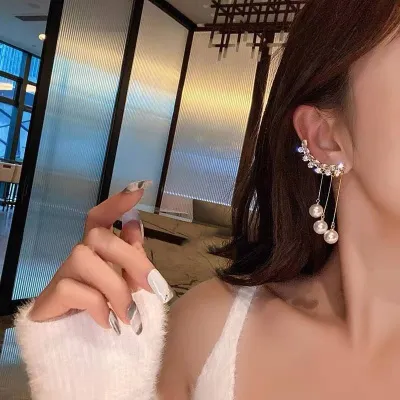 Trendy New Tassel Long Pearl Drop Earrings