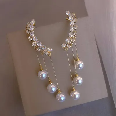 Trendy New Tassel Long Pearl Drop Earrings