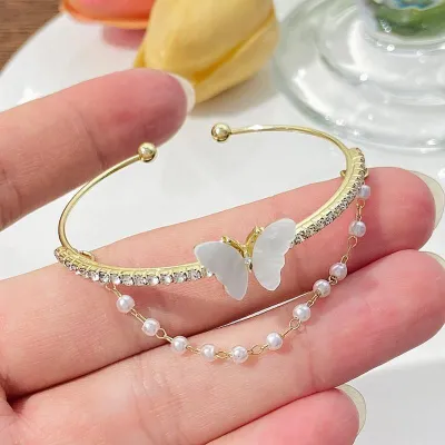  Double Layer Butterfly Shaped Pearl  Bracelet (1pc)