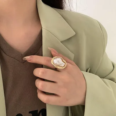 New Pearl Statement Shape Adjustable Finger Rings