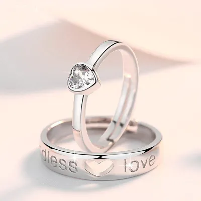  Zircon Heart Matching Couple Finger Rings (2pc)