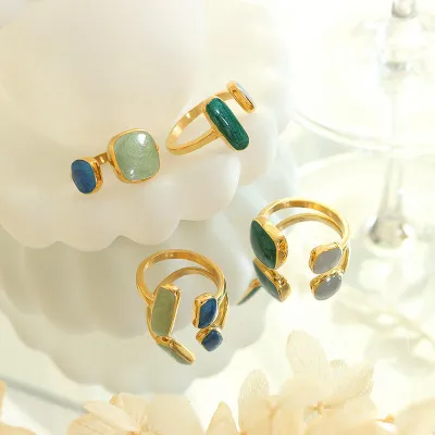 Colorful Drip Glaze Open Finger Ring (2pc)
