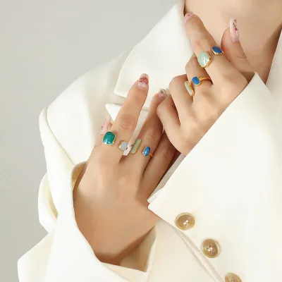 Colorful Drip Glaze Open Finger Ring (2pc)