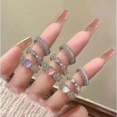 Crystal Shiny Zircon Heart Finger Rings (3pc)
