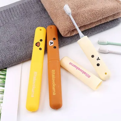 2 Pcs Portable Cartoon Bear Cute Toothbrush Box Holder 