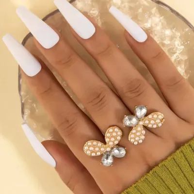 Faux Pearl Stone Butterfly finger Ring
