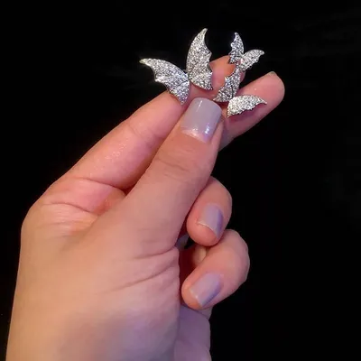 Silver Crystal Butterfly Open Adjustable Ring