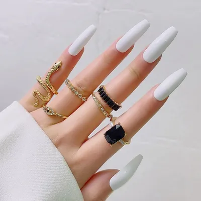 Black Stone Snake Finger Ring Set (6 Pcs)