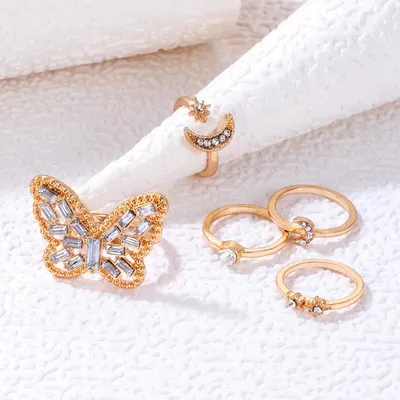 Crystal Moon Butterfly Ring Set (5 Pcs)