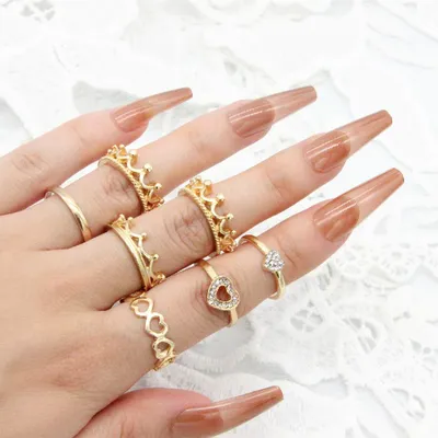 Golden Crown Finger Ring Set (7 pcs)