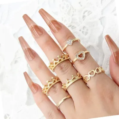 Golden Crown Finger Ring Set (7 pcs)