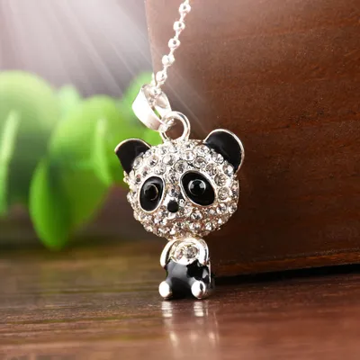 Cute Panda Rhinestone Pendant Necklace