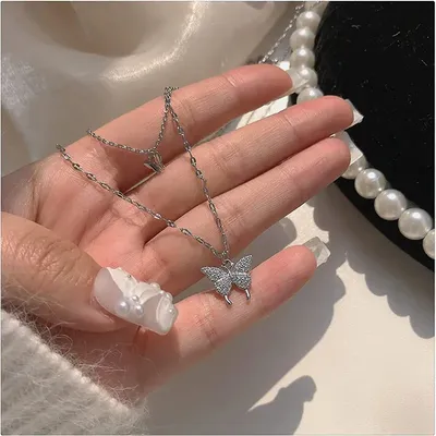 Crystal Zircon Butterfly Pendant Necklace 