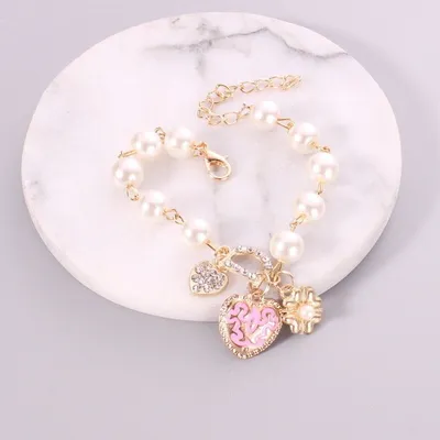 D Letter Love Heart Flower Bracelet