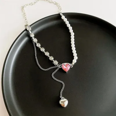 Delicate Pink Crystal Pearl Heart Bracelet