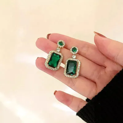 Luxury Green Square Gemstone Earrings