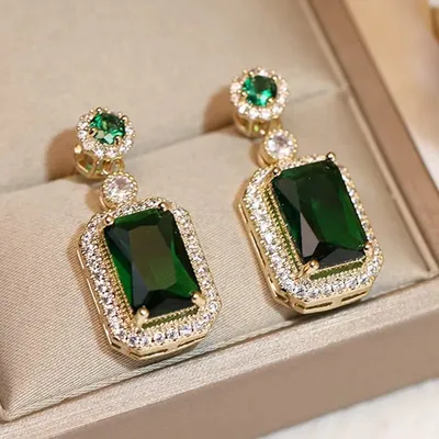 Luxury Green Square Gemstone Earrings