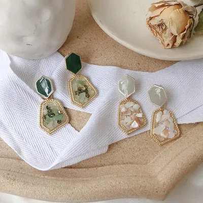 Vintage Geometric Natural Stone Dangle Earrings