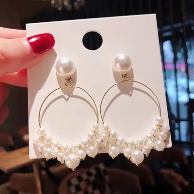 Classy Faux Pearl Round Hoop Earring