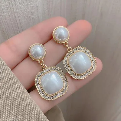 Vintage Pearl Square Crystal Earrings