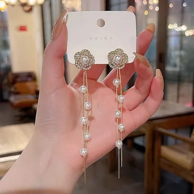 Rhinestone Rose Chain Long Earrings